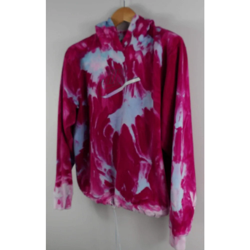 LARGE NIKE Reclaimed Hand-Dyed Hoodie – Vibrant Tie-Dye in Pink and Blue